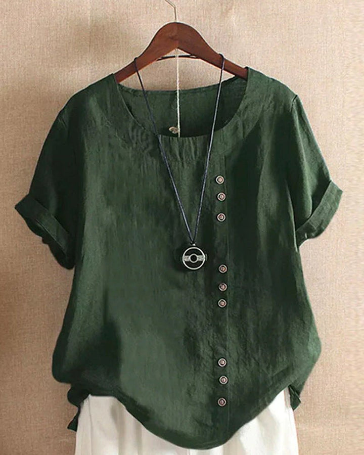 Women's Button Front Crew Neck Short Sleeve Casual Top – Zalumo