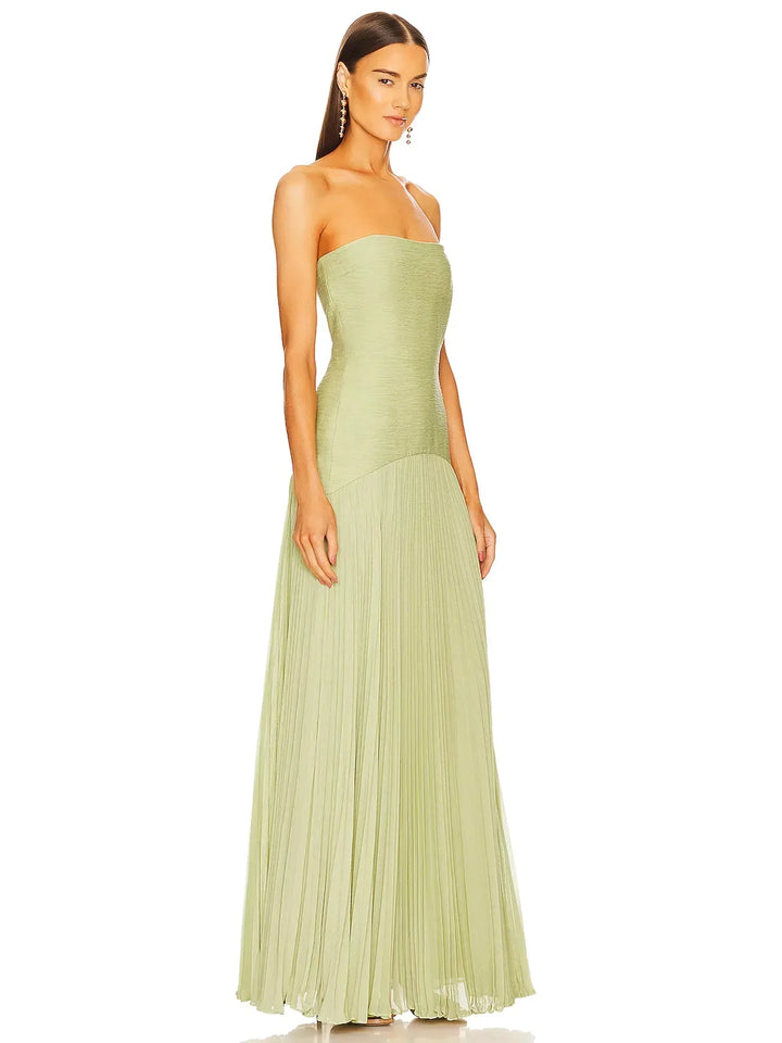 Women's Strapless Pleated Maxi Dress Formal Evening Gown – Zalumo