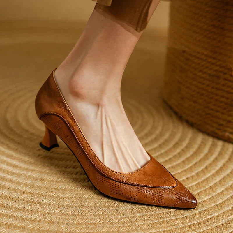 Women's Pointed Toe Kitten Heel Pumps Slip On Mid Heel – Zalumo