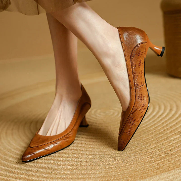 Women's Pointed Toe Kitten Heel Pumps Slip On Mid Heel – Zalumo