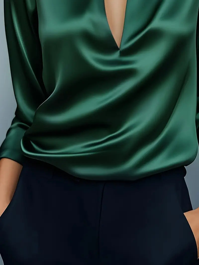 Premium V-Neck Satin Blouse – Zalumo