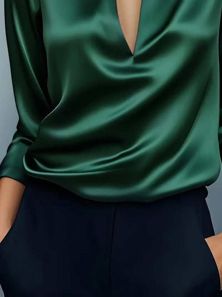 Premium V-Neck Satin Blouse – Zalumo