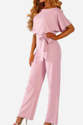 Women's Wide-Leg Belted Jumpsuit with Batwing Sleeves – Zalumo