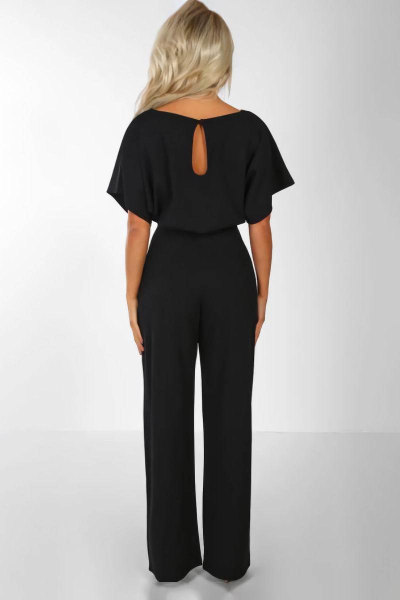 Women's Wide-Leg Belted Jumpsuit with Batwing Sleeves – Zalumo