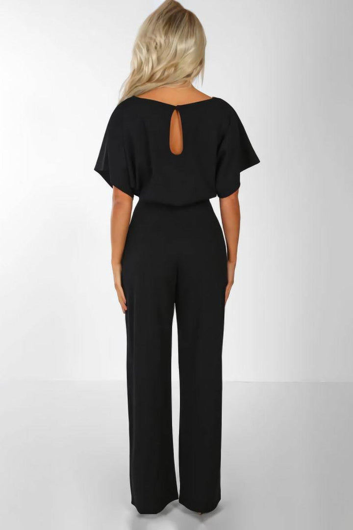 Women's Wide-Leg Belted Jumpsuit with Batwing Sleeves – Zalumo