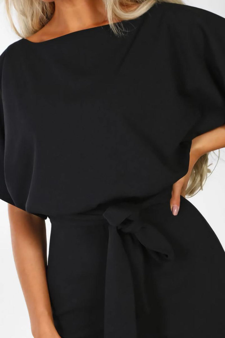 Women's Wide-Leg Belted Jumpsuit with Batwing Sleeves – Zalumo
