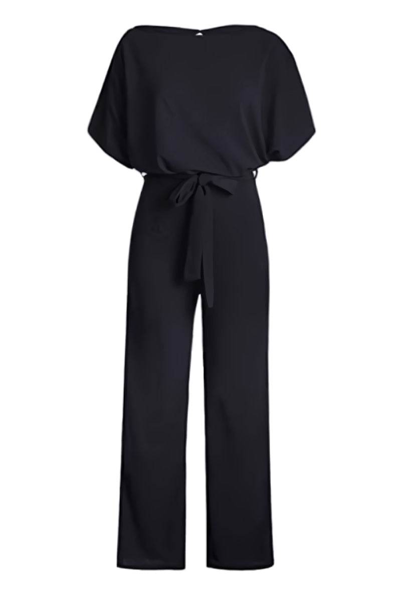 Women's Wide-Leg Belted Jumpsuit with Batwing Sleeves – Zalumo