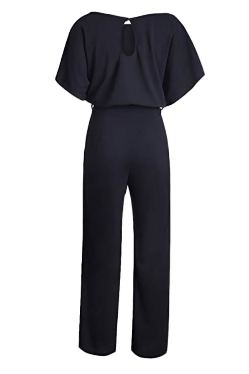 Women's Wide-Leg Belted Jumpsuit with Batwing Sleeves – Zalumo