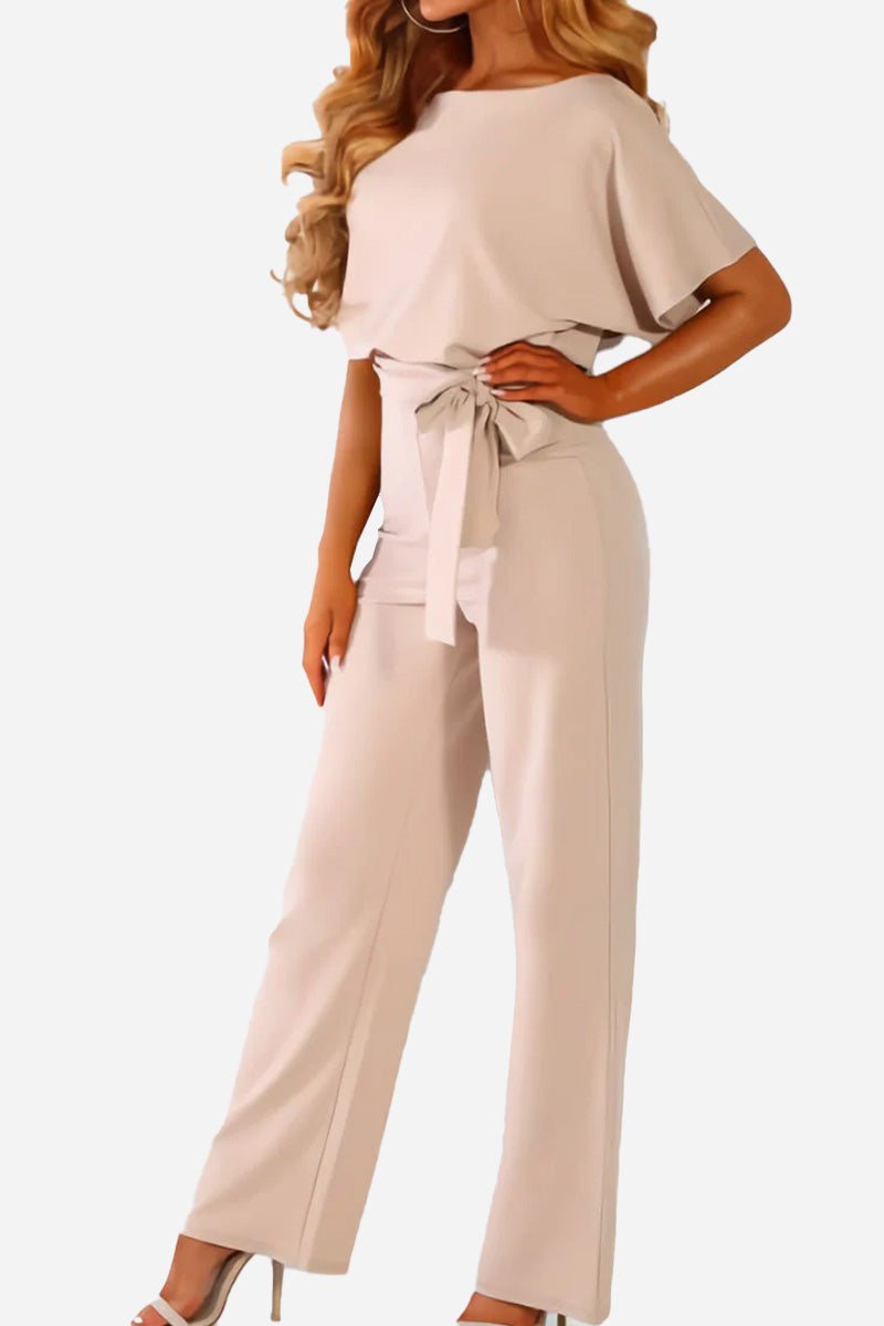 Women's Wide-Leg Belted Jumpsuit with Batwing Sleeves – Zalumo