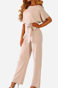 Women's Wide-Leg Belted Jumpsuit with Batwing Sleeves – Zalumo