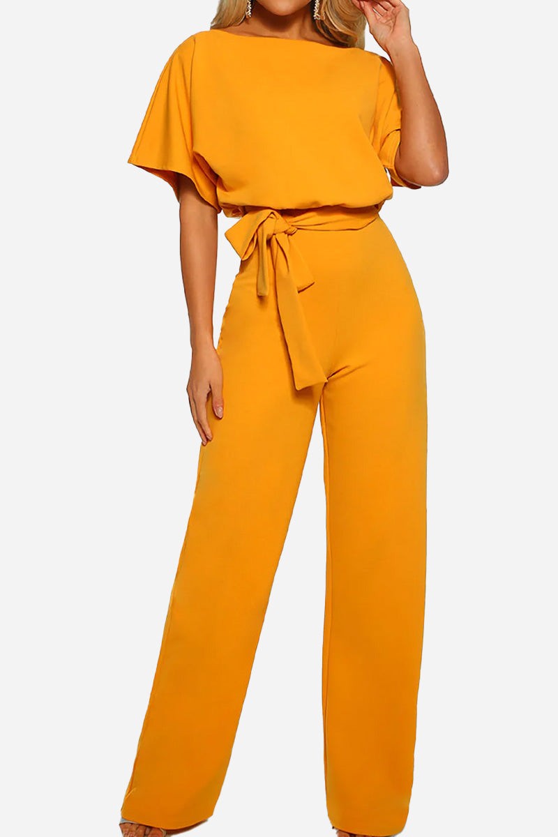 Women's Wide-Leg Belted Jumpsuit with Batwing Sleeves – Zalumo