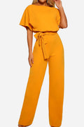 Women's Wide-Leg Belted Jumpsuit with Batwing Sleeves – Zalumo