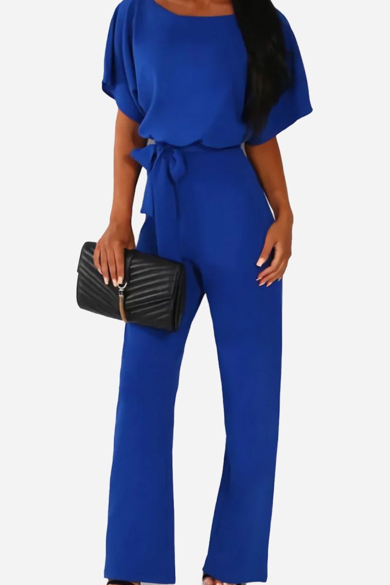 Women's Wide-Leg Belted Jumpsuit with Batwing Sleeves – Zalumo