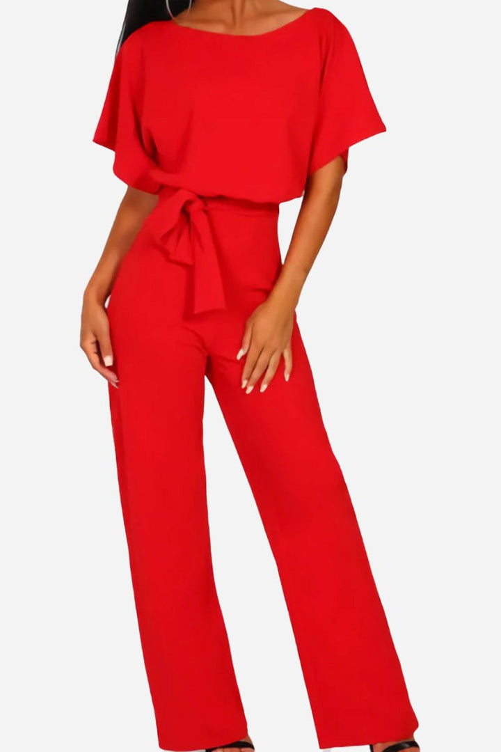Women's Wide-Leg Belted Jumpsuit with Batwing Sleeves – Zalumo