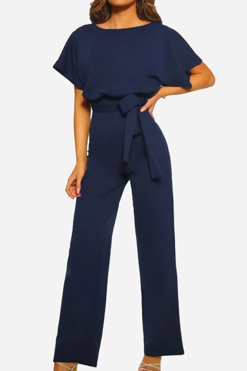 Women's Wide-Leg Belted Jumpsuit with Batwing Sleeves – Zalumo
