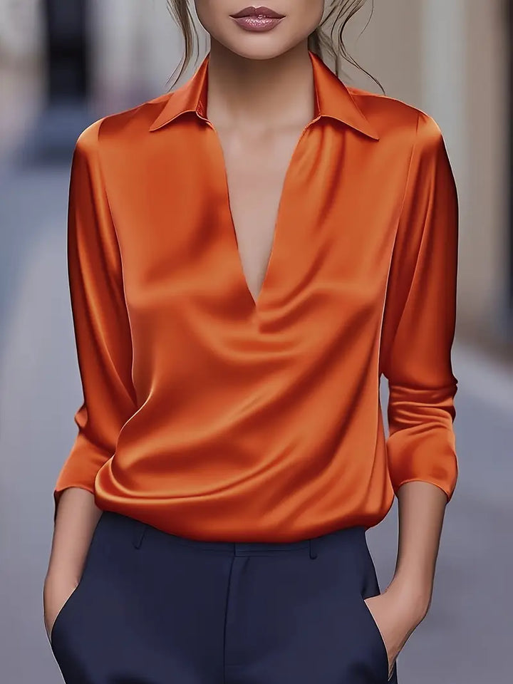 Premium V-Neck Satin Blouse – Zalumo