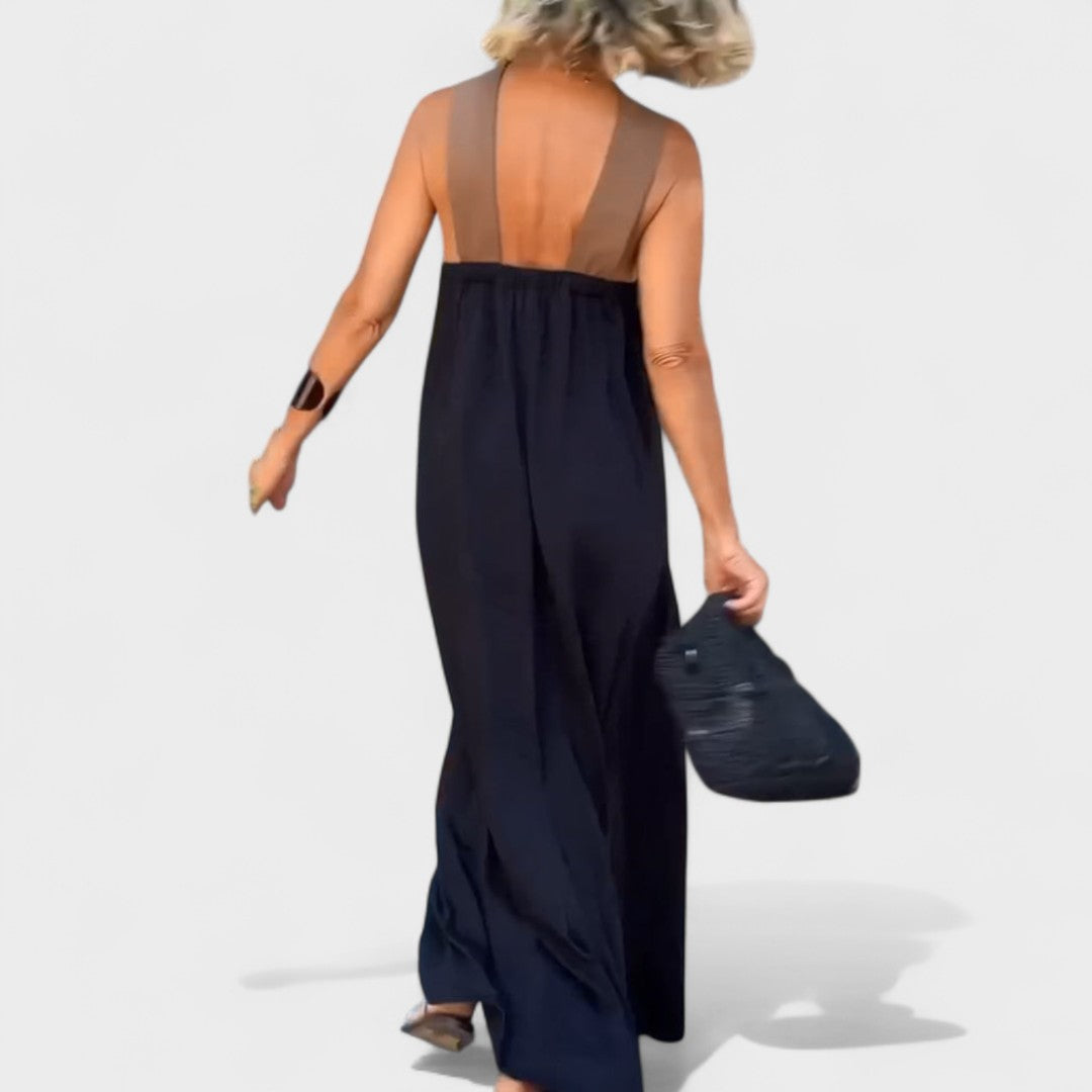 Elegant Cross-Neck Maxi Dress – Zalumo