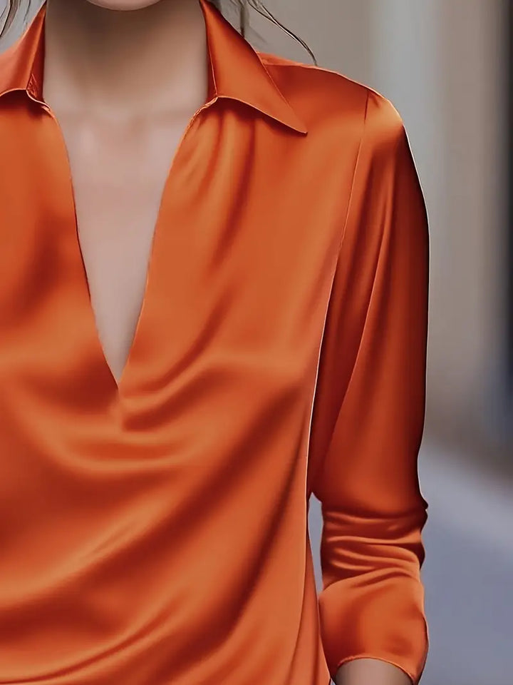 Premium V-Neck Satin Blouse – Zalumo