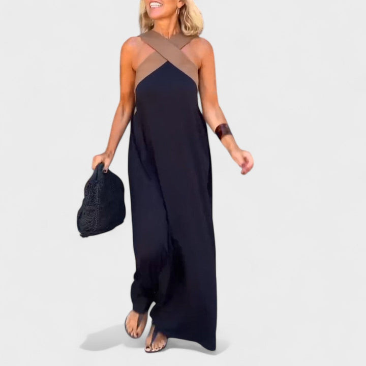 Elegant Cross-Neck Maxi Dress – Zalumo