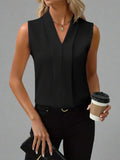 Women's V-Neck Sleeveless Pleated Front Blouse Top – Zalumo