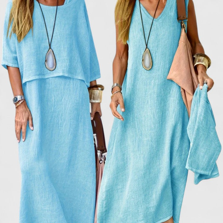 Women's Two-Piece Set Maxi Dress & Short Sleeve Top – Zalumo