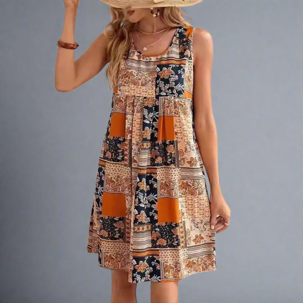 Women's Boho Patchwork Print Sleeveless Mini Dress – Zalumo