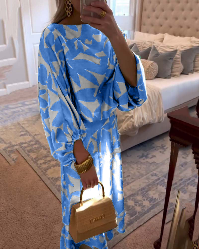 Two-Piece Printed Set with Lantern Sleeves – Zalumo