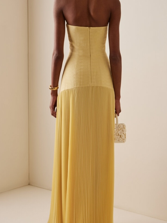 Women's Strapless Pleated Maxi Dress Formal Evening Gown – Zalumo
