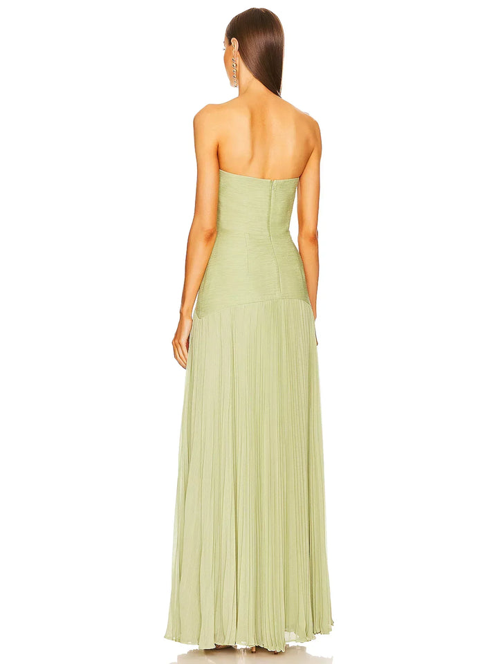 Women's Strapless Pleated Maxi Dress Formal Evening Gown – Zalumo
