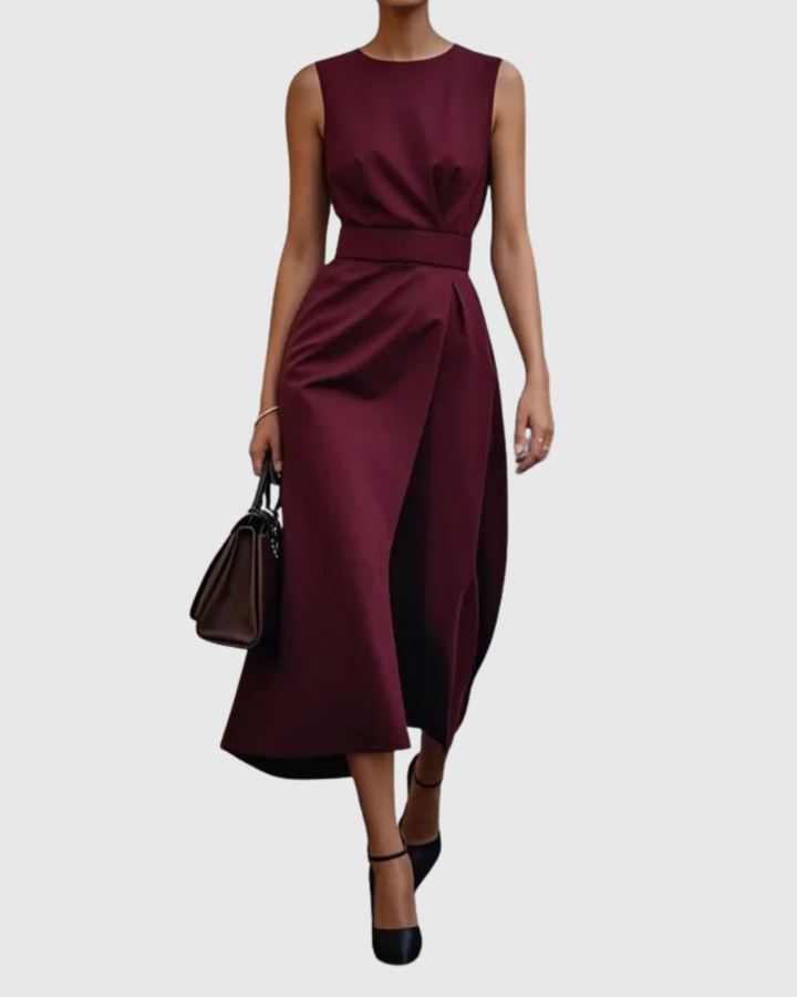Women's Sleeveless Midi Dress Round Neck Twist Waist – Zalumo