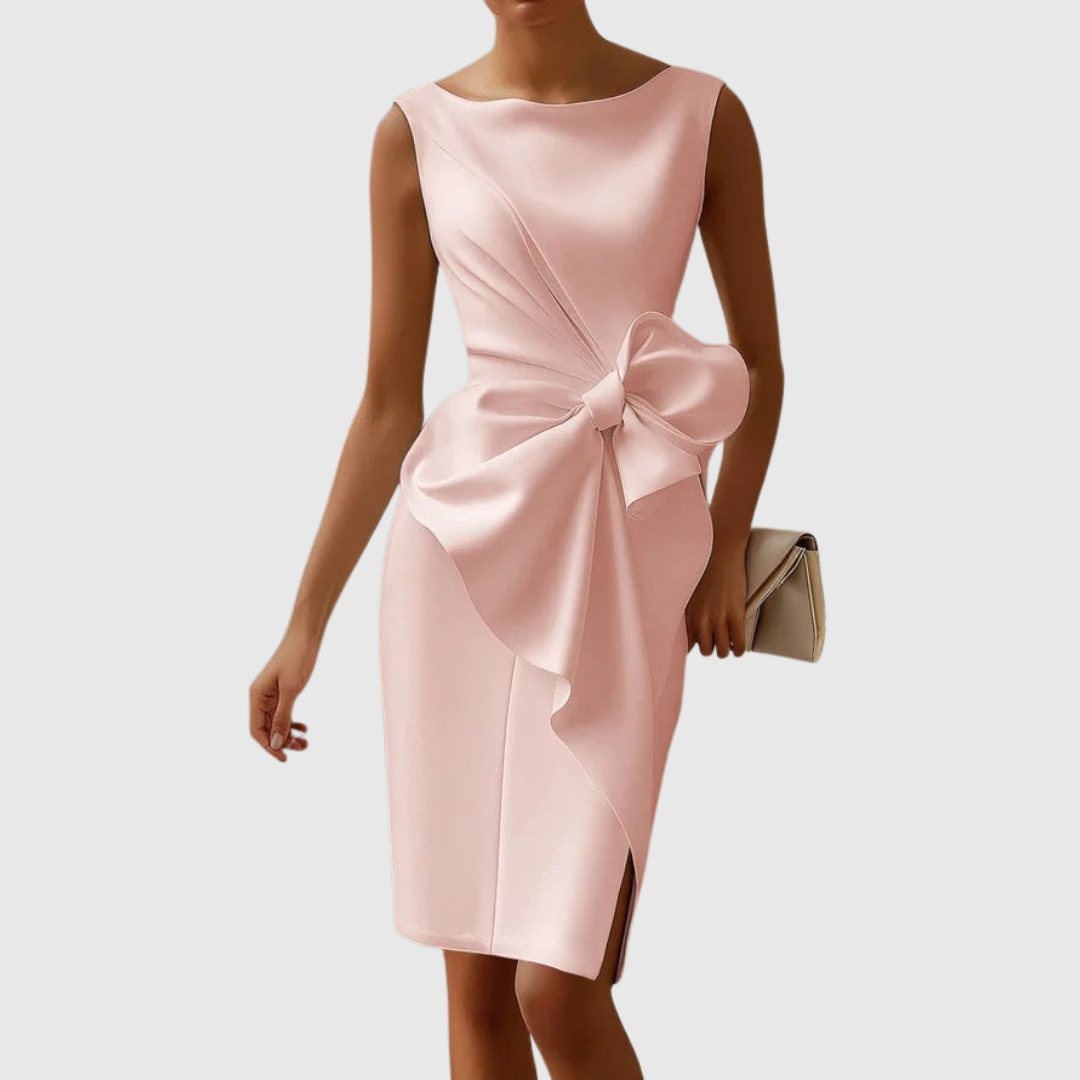Women's Boat Neck Sleeveless Midi Dress with Bow Detail – Zalumo