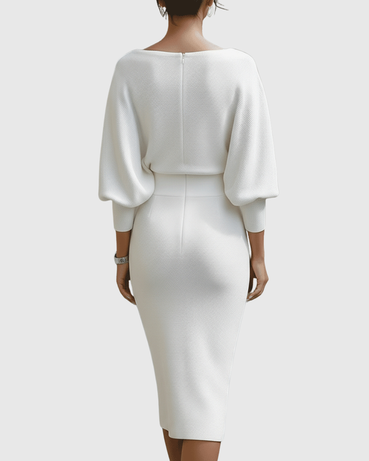 Women's Cowl Neck Batwing Sleeve Ribbed Midi Dress – Zalumo