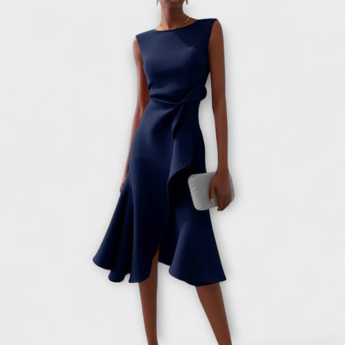 Draped Asymmetric Midi Dress – Zalumo