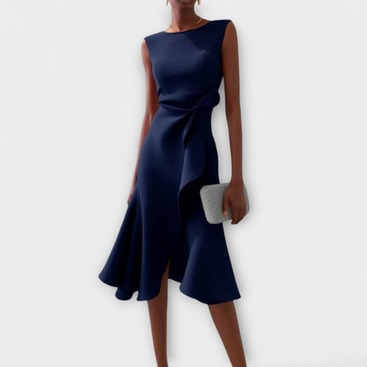 Draped Asymmetric Midi Dress – Zalumo