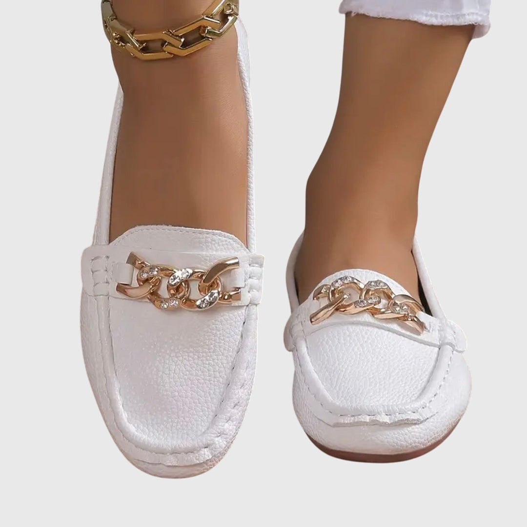 Women's Casual Slip-On Flat Loafers with Gold Chain Detail – Zalumo