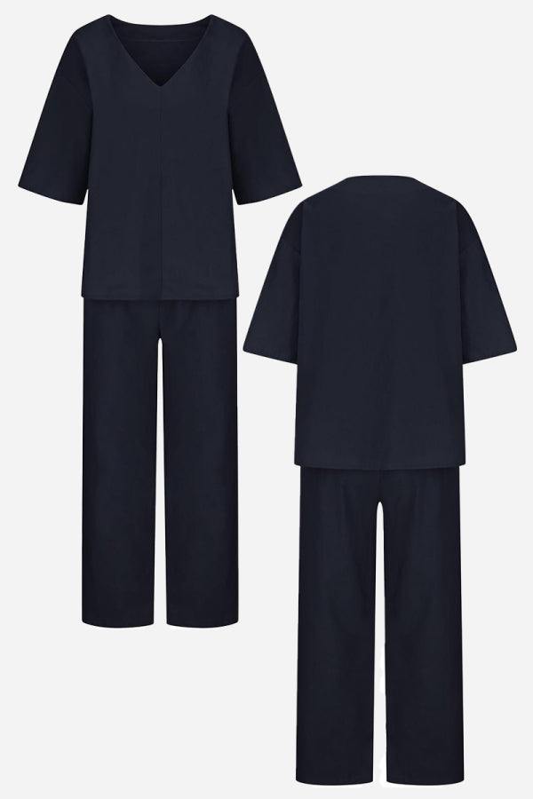 Women's V-Neck Batwing Top and Straight-Leg Pants Set – Zalumo