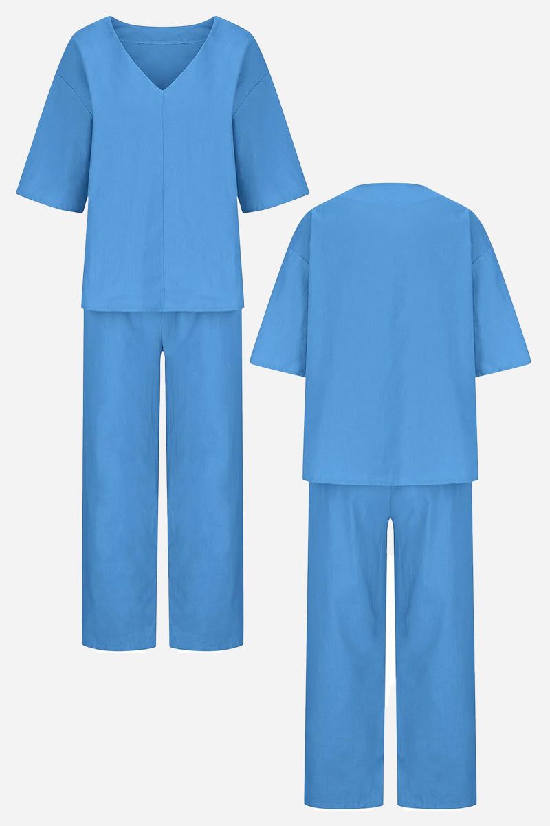 Women's V-Neck Batwing Top and Straight-Leg Pants Set – Zalumo