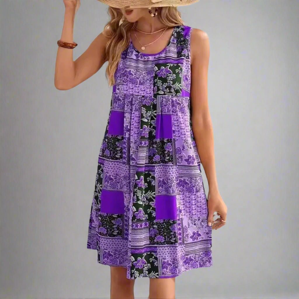 Women's Boho Patchwork Print Sleeveless Mini Dress – Zalumo