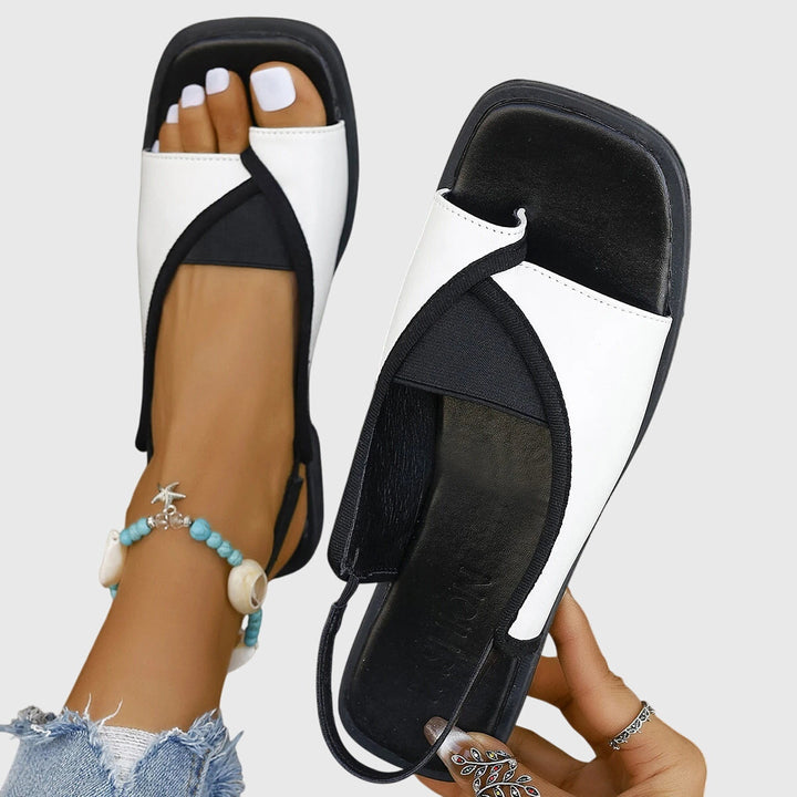 Women's Square Toe Colorblock Slip-On Flat Sandals – Zalumo