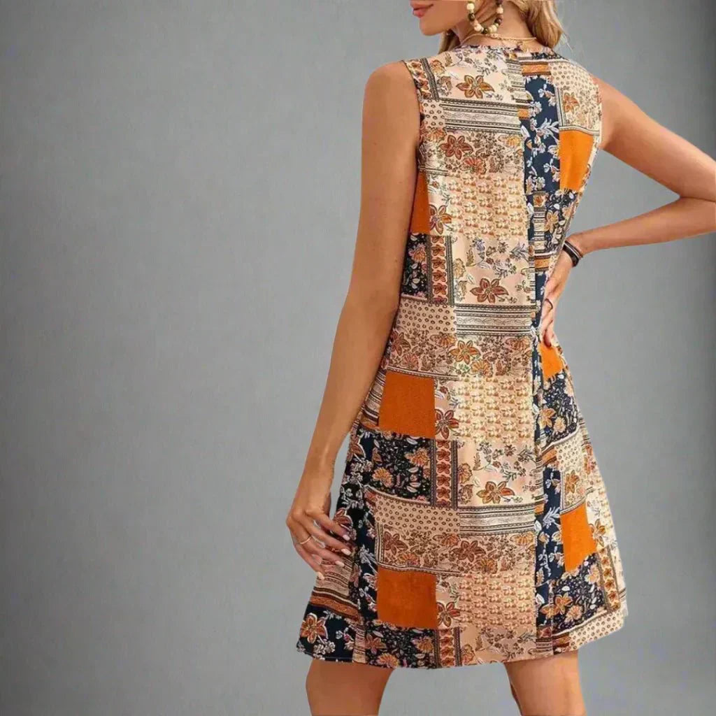 Women's Boho Patchwork Print Sleeveless Mini Dress – Zalumo