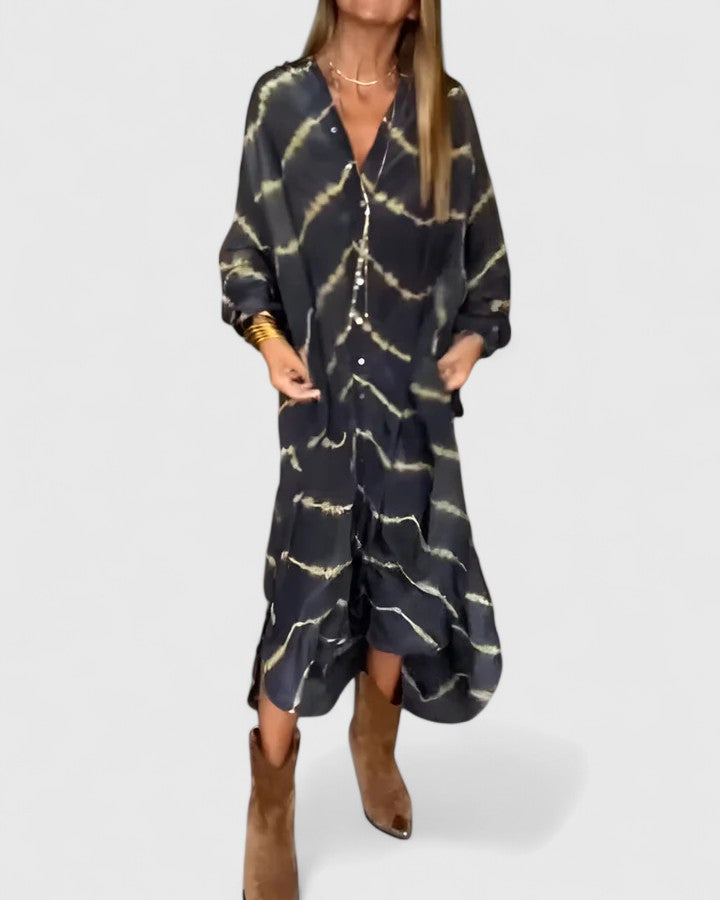 Women's Tie-Dye Print Button-Down Midi Shirt Dress – Zalumo