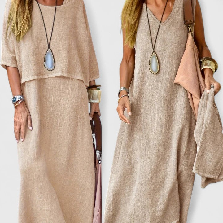 Women's Two-Piece Set Maxi Dress & Short Sleeve Top – Zalumo