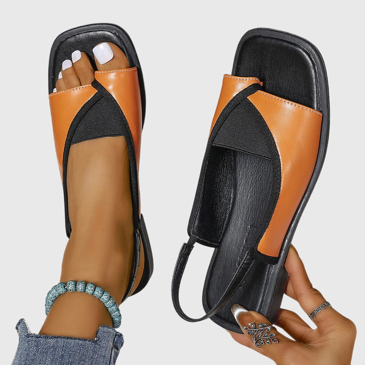 Women's Square Toe Colorblock Slip-On Flat Sandals – Zalumo