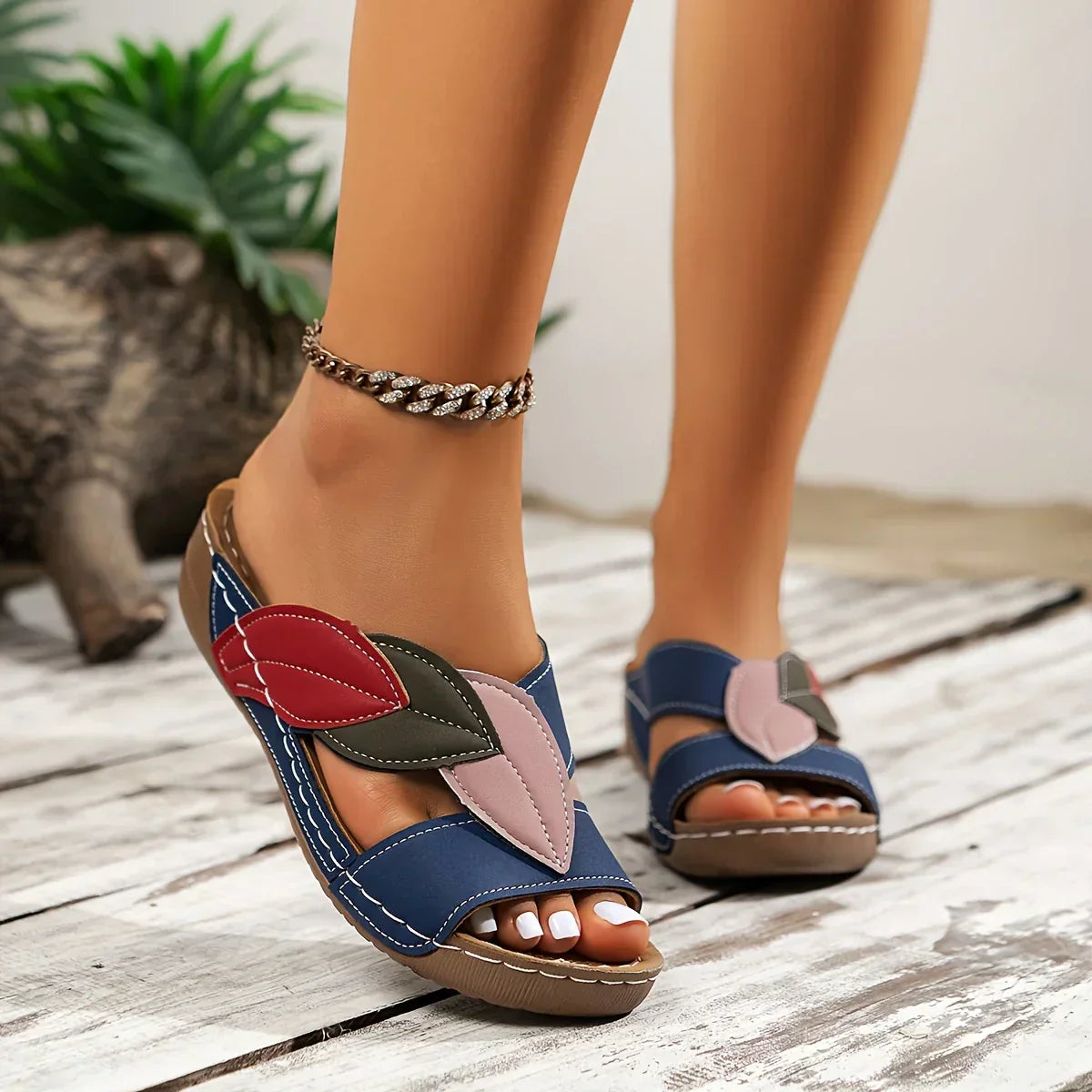 Women's Colorblock Slip-On Wedge Sandals Open Toe – Zalumo