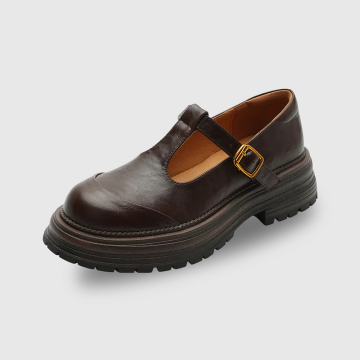 Women's T-Bar Mary Jane Shoes Round Toe Brogue Low Heel – Zalumo