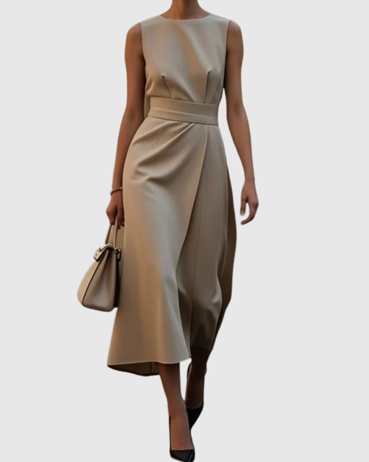 Women's Sleeveless Midi Dress Round Neck Twist Waist – Zalumo