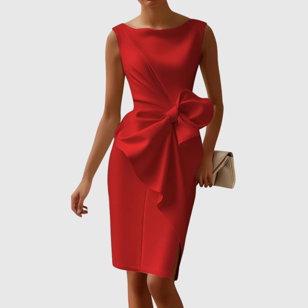 Women's Boat Neck Sleeveless Midi Dress with Bow Detail – Zalumo