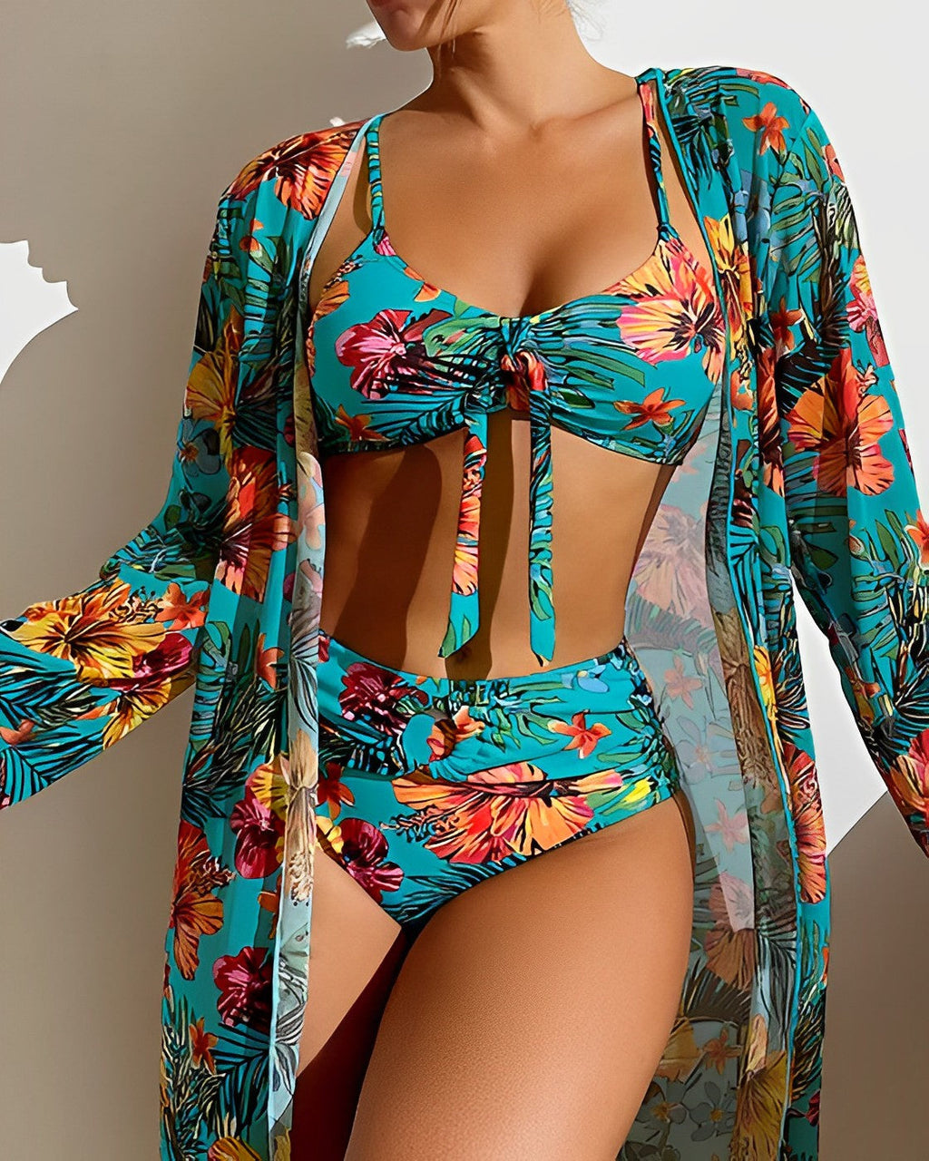 Tropical Print Bikini Set with Cover-Up – Zalumo