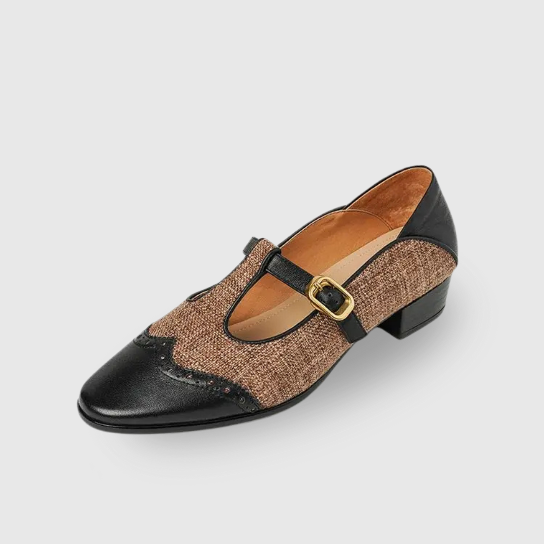 Women's Two-Tone T-Strap Mary Jane Shoes Vintage Low Heel – Zalumo