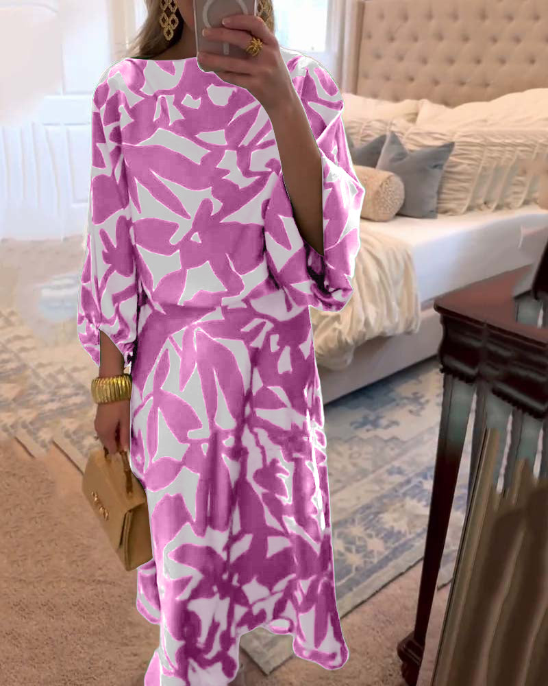 Two-Piece Printed Set with Lantern Sleeves – Zalumo